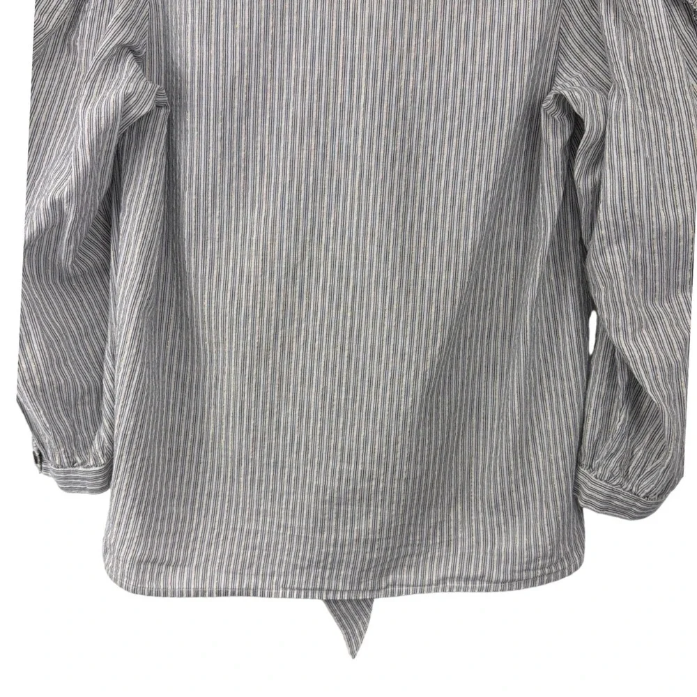 Ulla Johnson Striped Tie Neck Blouse Blue White‎ Gold Lurex Ruffle Sleeve Size 2
